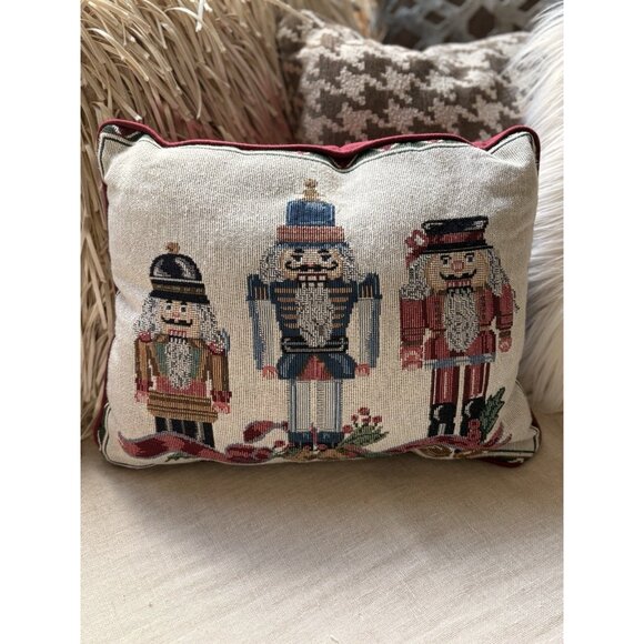 2 Christmas Tapestry Pillows Angel and Nutcrackers Vintage - Picture 4 of 14